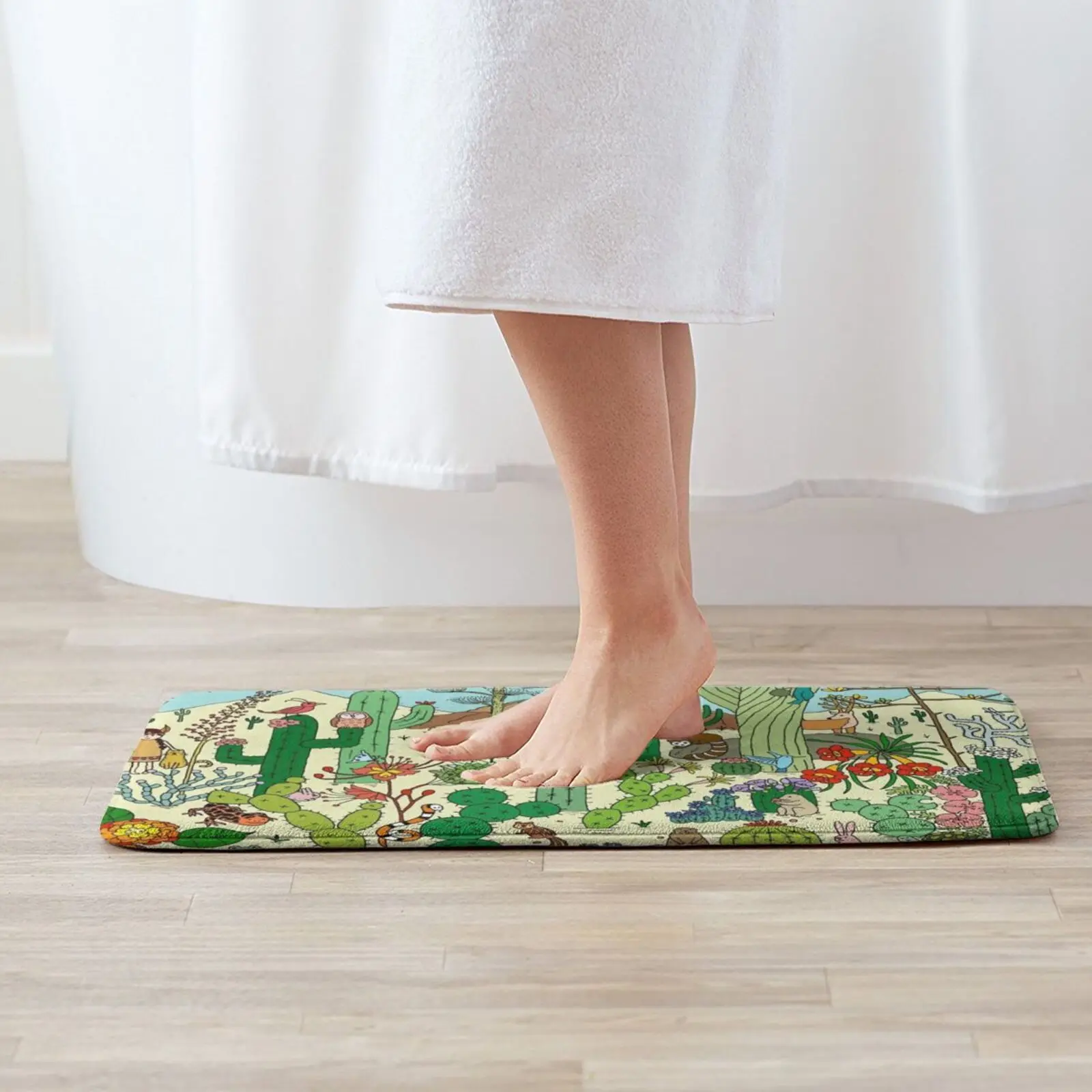 Arizona Desert Museum Entrance Door Mat Bath Mat Rug Arizona Tucson Desert Usa America Cartoon Doodle Travel Colorful Green