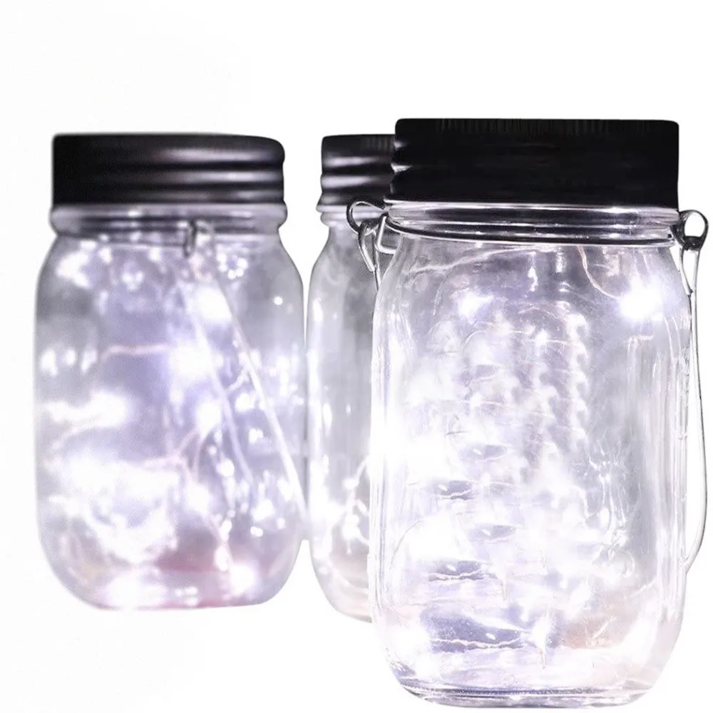 Solar Mason Jar Lamps 2M 20Led String Fairy Star Firefly Jar Lids Lamps With Flameless Candle For Backyard Garden Trees Patio