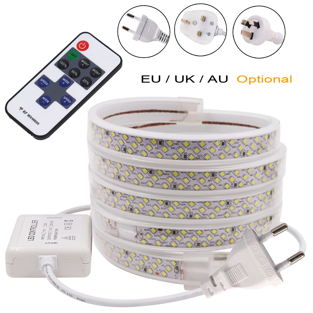 2835 Led Strip Light 276LED/m Remote Dimmer 750W Controller 220V 230V 276 Led Flexible Three Rows Lights EU UK AU Power Plug Kit