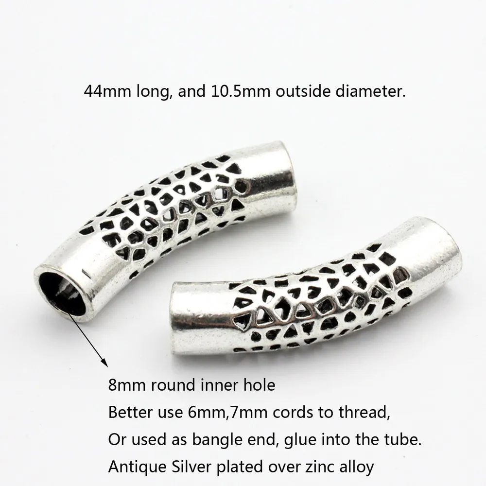 5pcs 8mm Inner Hole Antique Silver Hollowed Finding Tube for Bracelet and Necklace Making, 6mm,7mm,8mm Leather Cord Beading