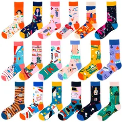 Chaussettes colorées de style américain pour femmes, Harajuku, Streetwear, Hip Hop, Skateboard, Décontracté, Abstrait, Heureux, Drôle, Mode féminine