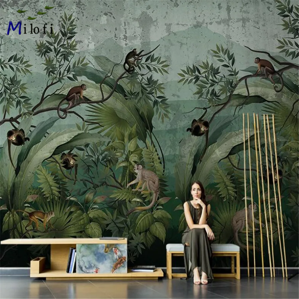 

Milofi Nordic 3D tropical rainforest jungle animal wallpaper living room TV background wallpaper forest mural wall covering