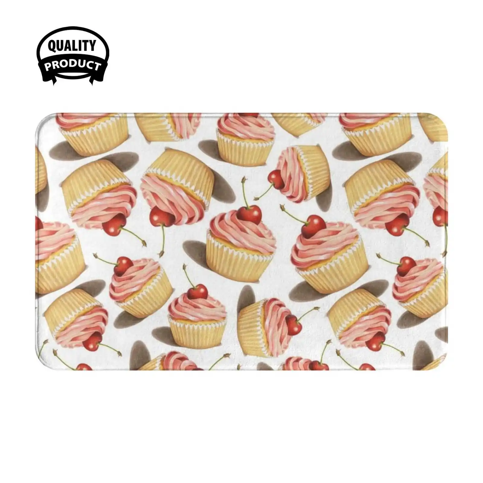 Pink Cupcakes Twirling Soft Cushion Home Carpet Door Mat Car Rug Pink Cupcake Dessert Design Confections Pattern Patisserie