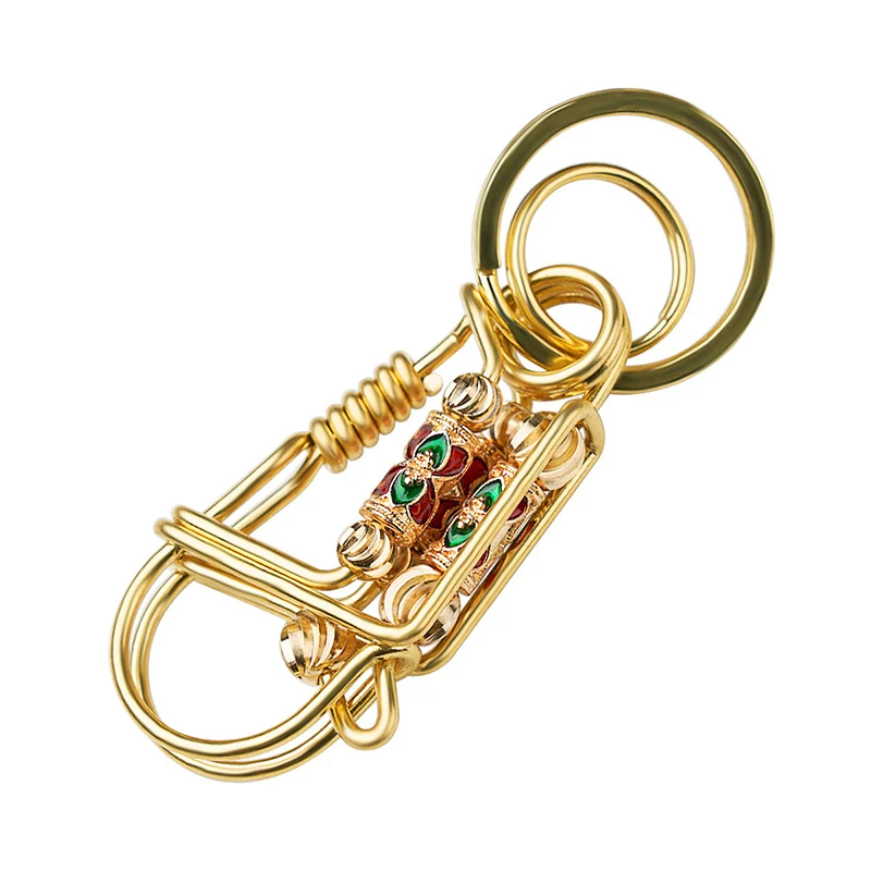 High-End Brass Colour Keychain Stainless Steel Wire Winding Key Chain Car Buckle Waist Pendant Handmade Birdie Keyring Jewelry