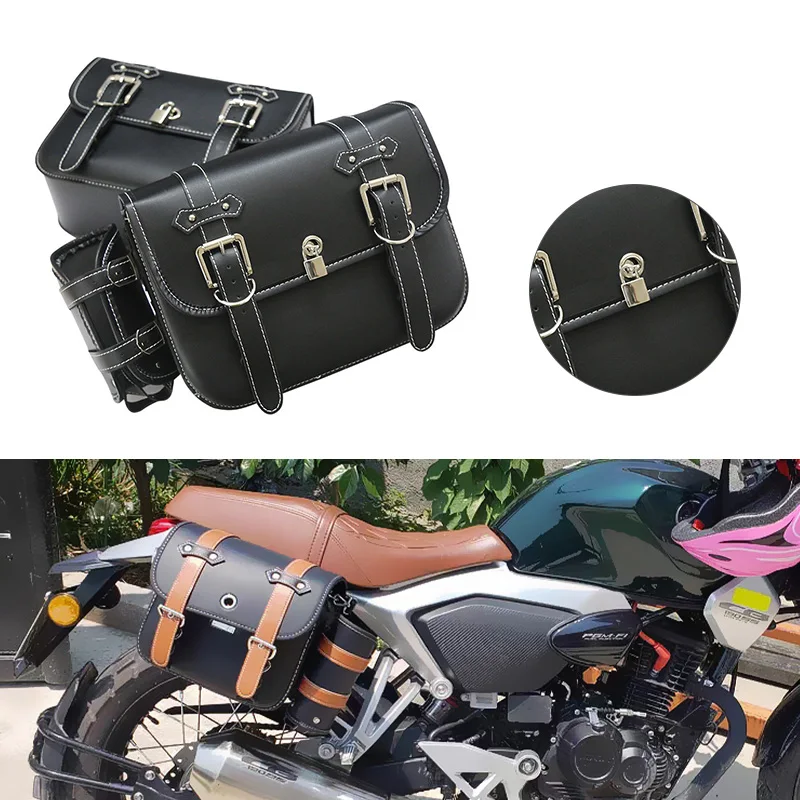 

Motorcycle Saddle Bags, 2 Pack Universal PU Leather Saddlebags for Honda Shadow Suzuki Boulevard Sportster