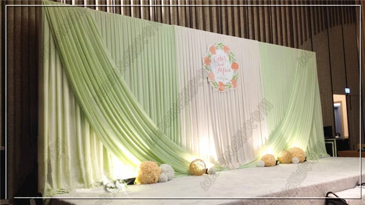 Elegant 3X6M Green Backdrop Curtain ice Silk White Curtain Drapes Event Stage Background Drape Wedding Backdrop wall decoration