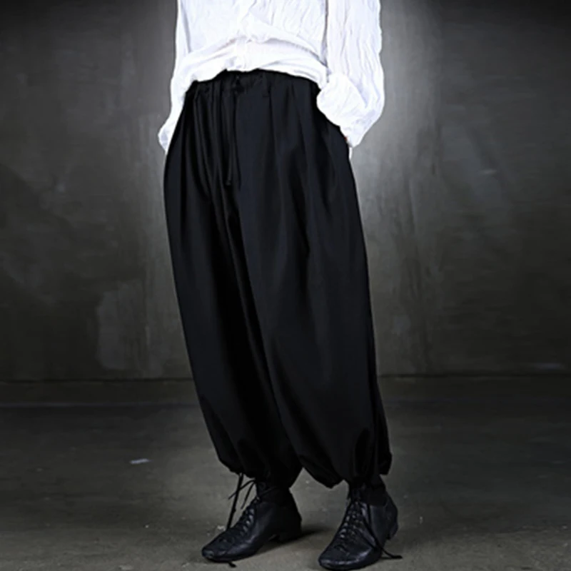 New Korean men's Korean edition of alternative fashion loose lacing can be bound feet fashion wide leg trousers