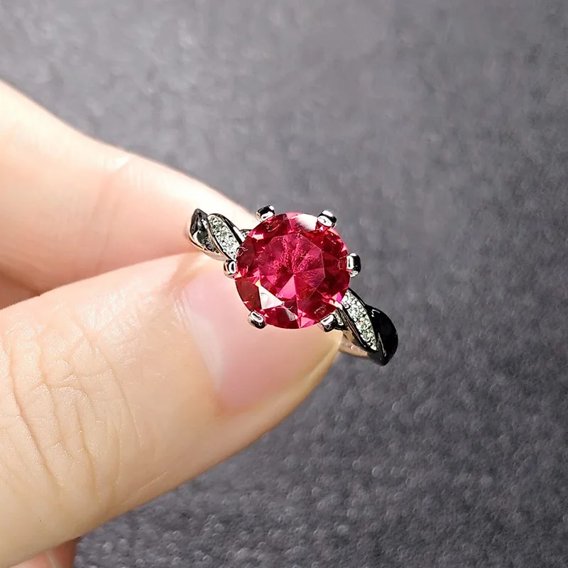 Trendy Round Ring 925 Silver Jewelry Accessories with Ruby Zircon Gemstone Open Finger Rings for Women Wedding Party Ornaments