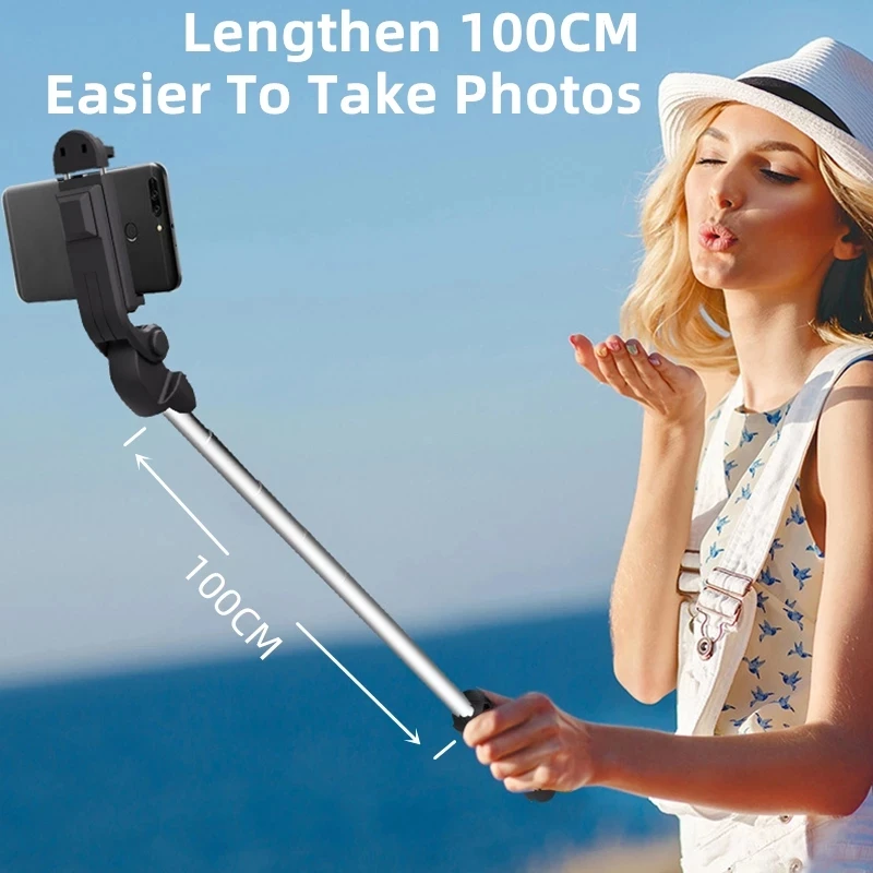 Trípode telescópico con luz LED para teléfono móvil, monopié con palo de Selfie para iPhone y Android, soporte para teléfono inteligente con Bluetooth