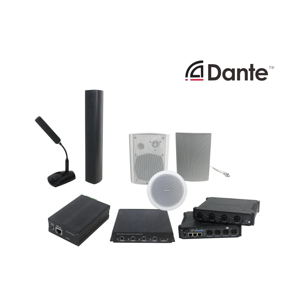 Pro Audio Dante Transmitter Converter Mini 4 In 4 Out Supports 48V Phantom Power and Gain Control with XLR Cannon Interface