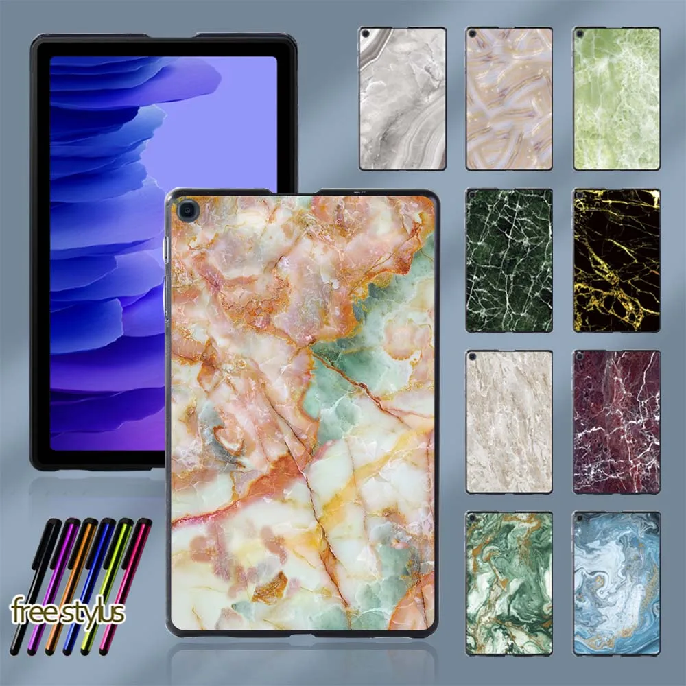 

Tablet Case for Samsung Galaxy Tab A7 10.4 Inch T500/T505 Marble Series Anti-fall Slim Back Hard Shell + Free Stylus