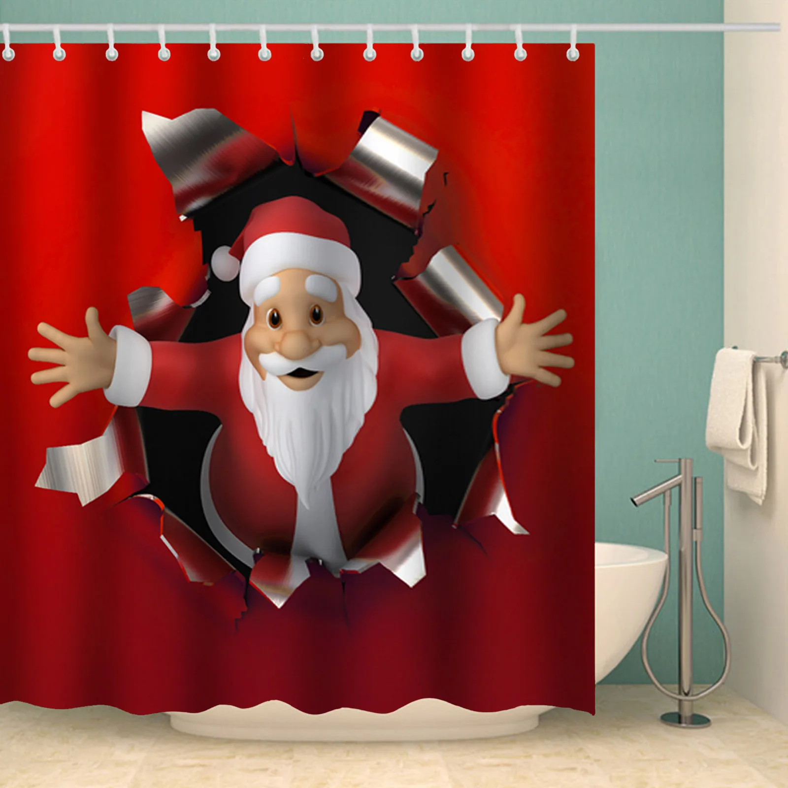 Christmas Bathroom Mat Set Santa Claus Non-slip Carpet Toilet Cover Mat Waterproof Shower Curtain christmas decorations for home