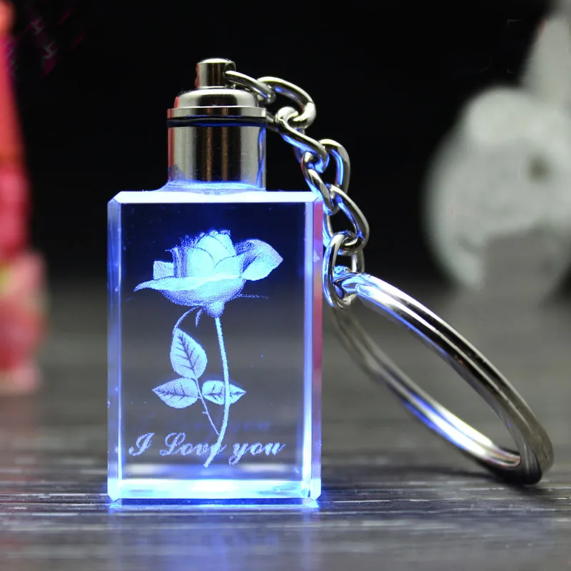 Customized 3D Laser Crystal Picture Engraved Key Chain, Personalized Gifts, Default Blue Led Light, CK001