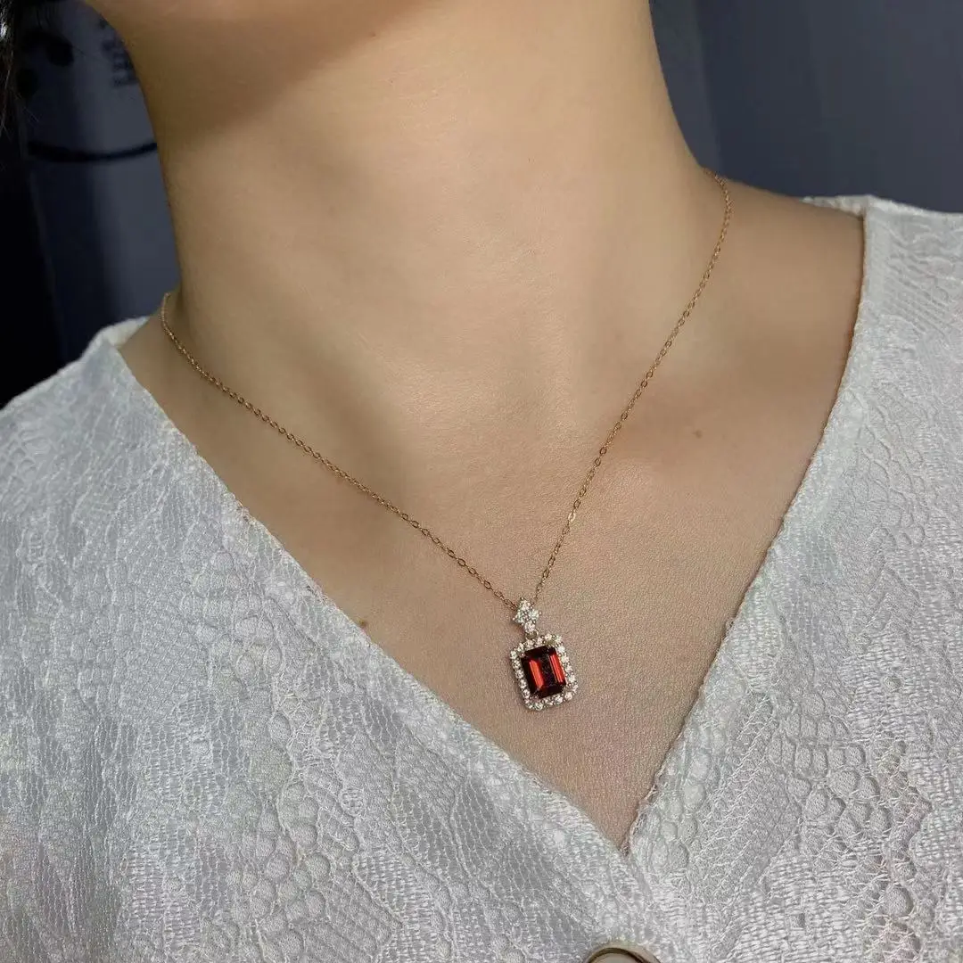 VVS Grade Mozambique Natural Garnet Pendant for Party 6mm*8mm Garnet Silver Necklace Pendant Solid 925 Silver Garnet Jewelry