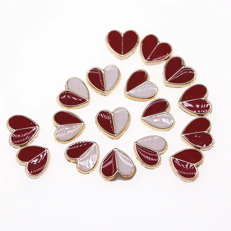 50pcs 12x13mm heart round delicate white&red flatback Button Home Garden Crafts Cabochon Scrapbooking DIY Accessories