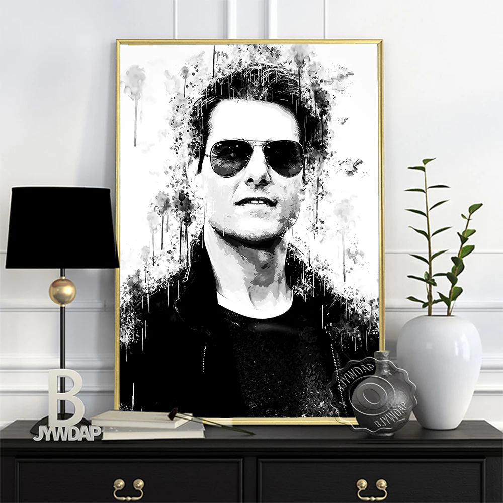 Tom Cruise Black White Printing Poster, American Actor Watercolor Handsome Man Sketch Art Prints, Nordic Minimalism Home Decor