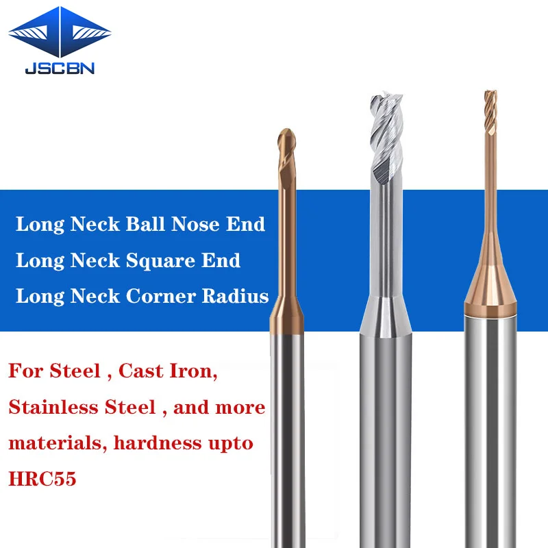 

HRC55 carbide long neck ball end mills 2Flutes hartmetal ribbon end mills long neck milling cutter finishing cutter