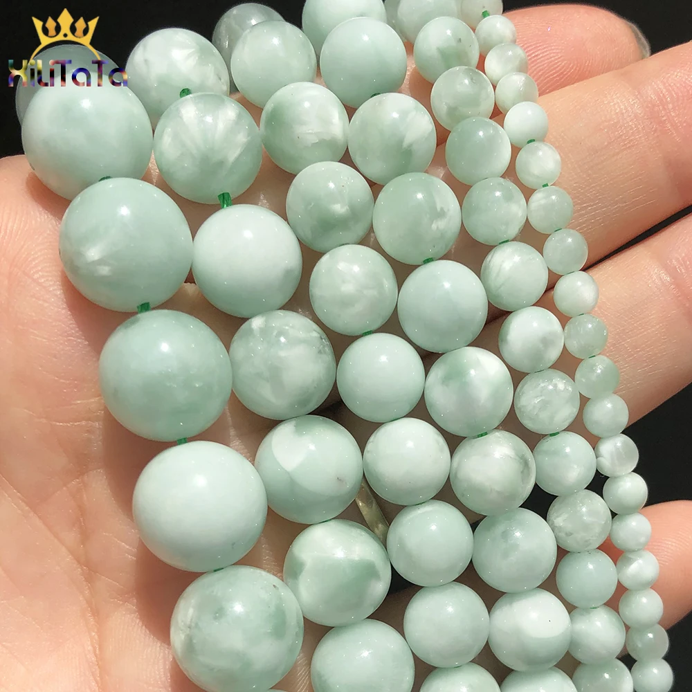 4-12mm Natural Green Angelite Beads Smooth Round Loose Stone Beads For Jewelry DIY Making Bracelet Charms Accessories 15''Inches