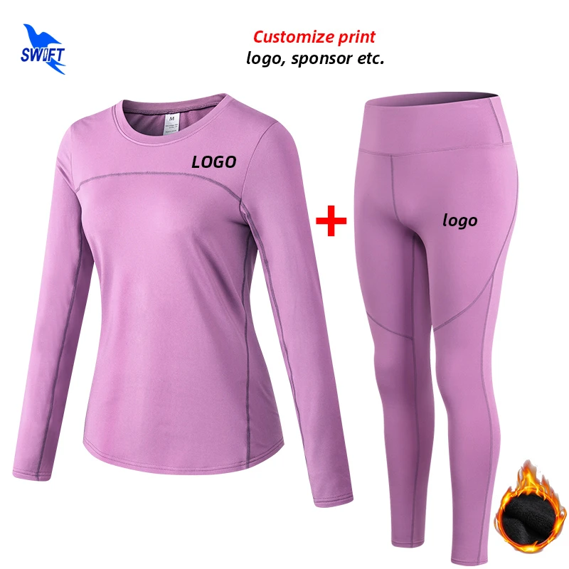 2020 Winter Warm Fleece 2Pcs Sport Suit Women Gym Fitness Quick Dry Stretch Yoga Running Set Sportswear Workout Tracksuit Custom