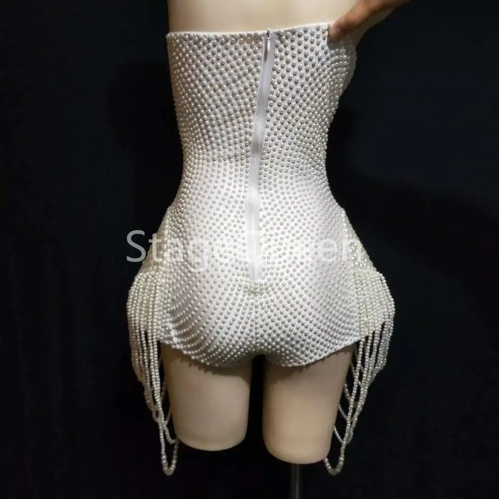 Full Pearls Bodysuit Costume Outfit Female Dancer Performance Leotard Outfit Nightclub Party Sexy Clothing DS DJ Jumpsuit