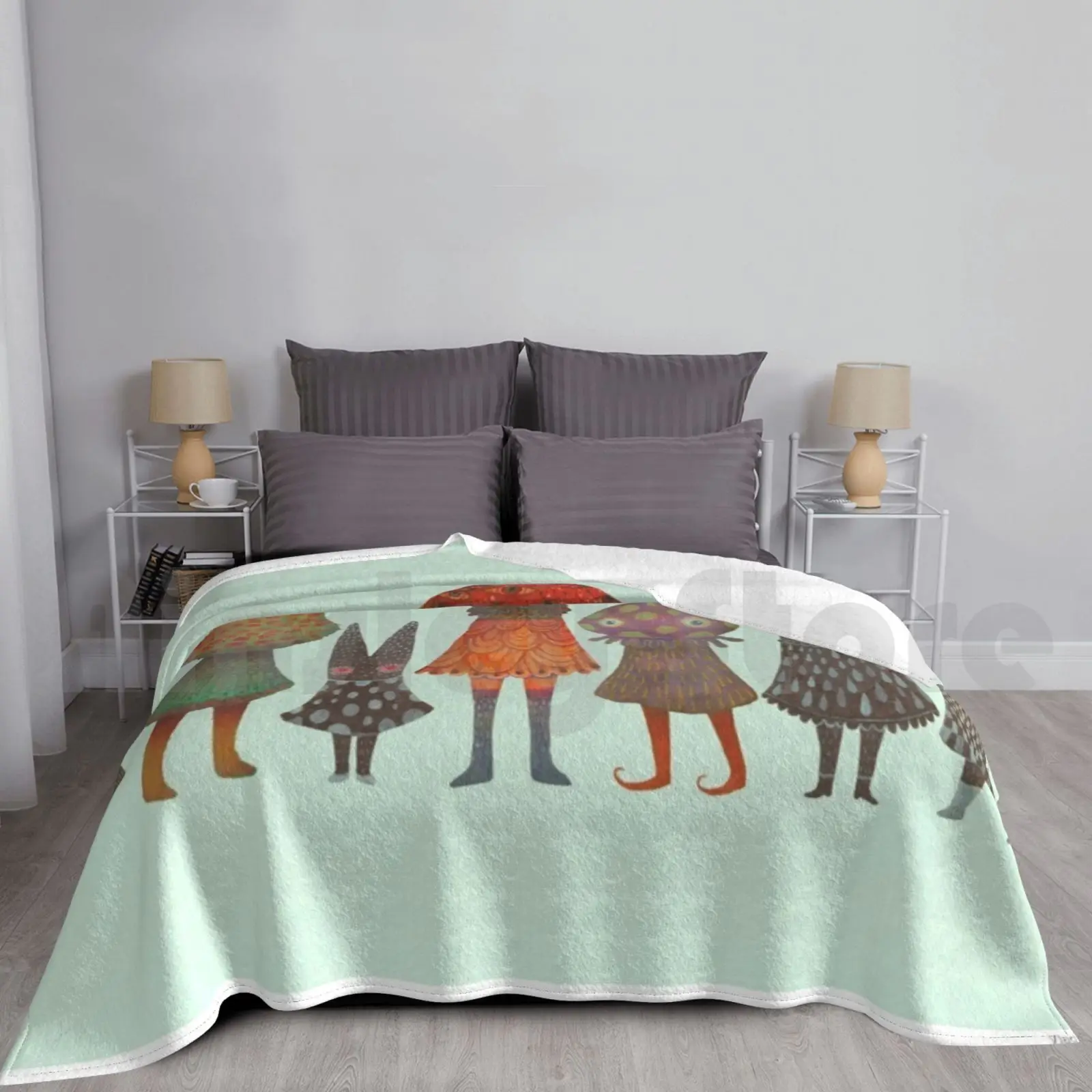 The Forest Lurkers Blanket For Sofa Bed Travel Mushroom Fungi Characters Forest Lurkers Forest Lurkers Woods