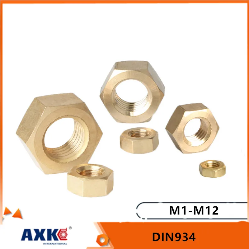 10/200pc DIN934 Solid Brass Copper Hex Hexagon Nut for M1 M1.2 M1.4 M1.6 M2 M2.5 M3 M4 M5 M6 M8 M10 M12 Screw Bolt Metric Thread