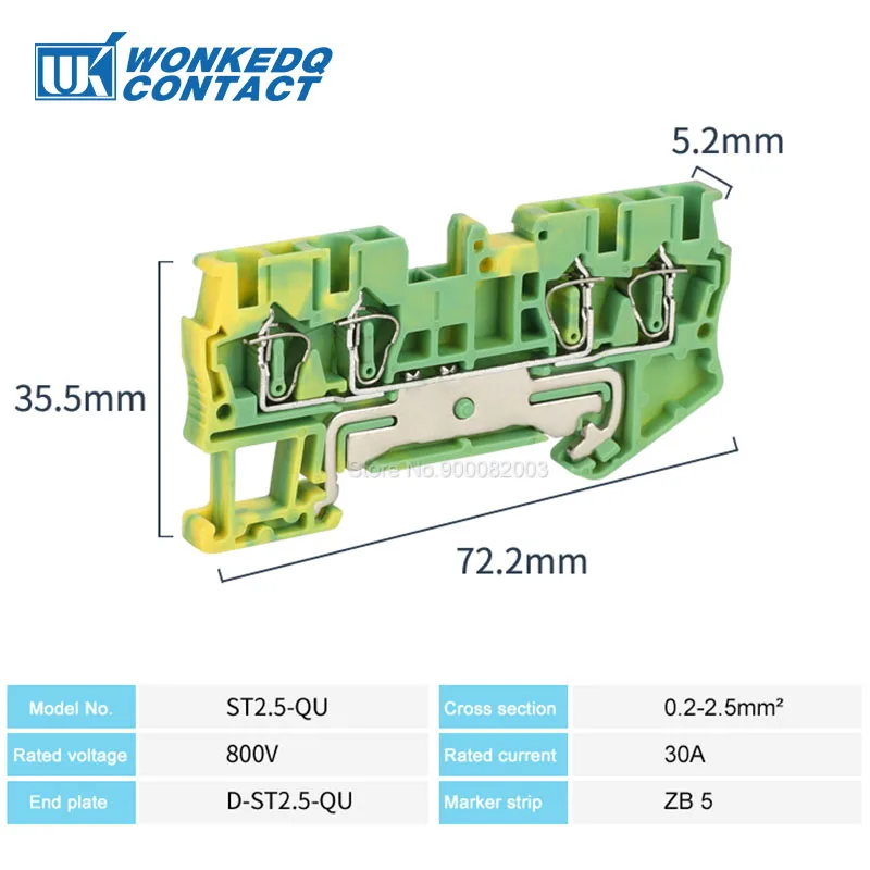 ST2.5-QU-PE Aarding Veerkooi Klemmenblok Connector 2-In/Uit 2,5 Mm ² Elektrische Aarde Mount Op Din Rail St 2.5-Quattro