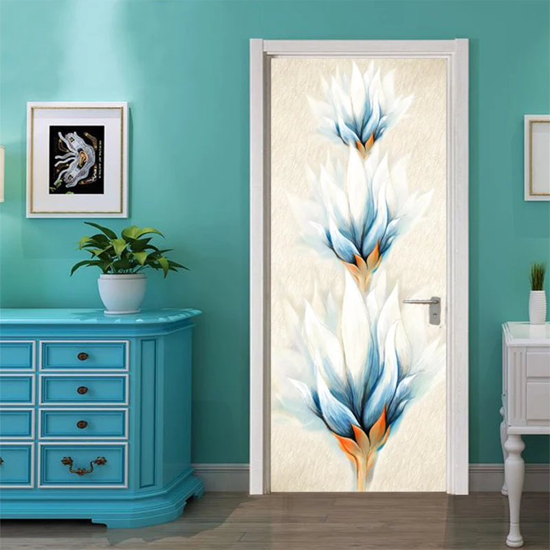 Self-adhesive jewelry flower art door sticker home decoration door cover wall sticker mural porch wallpaper poster