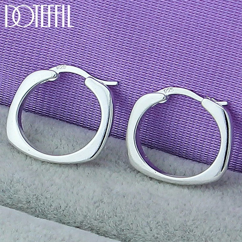 DOTEFFIL 925 Sterling Silver Square Round 20mm Hoop Earrings For Woman Wedding Engagement Party Fashion Charm Jewelry