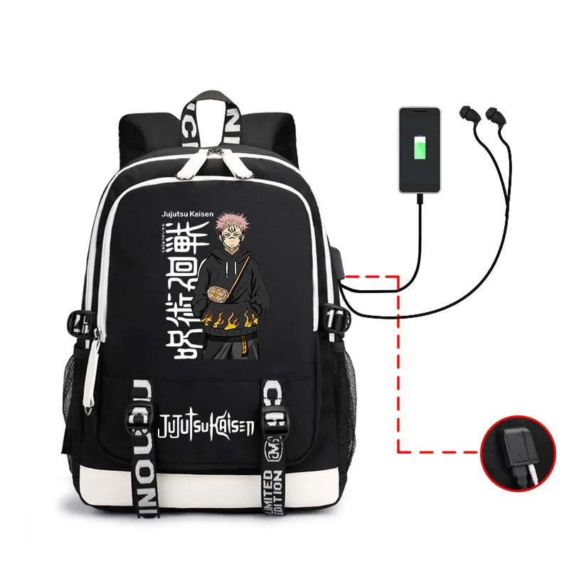 Mochila juaderente kaisen anime gojo satsuper multifuncional com carregador usb, mochila escolar de ombro para viagens para meninos e meninas