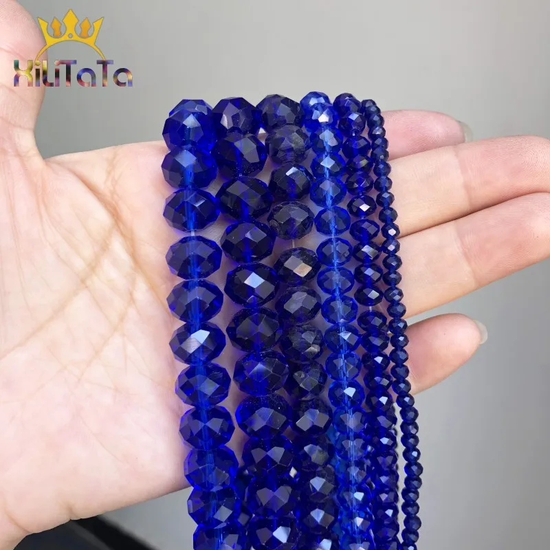 Faceted Dark Blue Glass Crystal Rondelle Beads Loose Spacer Beads For Jewelry Making DIY Bracelet Earrings 15\'\' 4/6/8/10/12/14mm