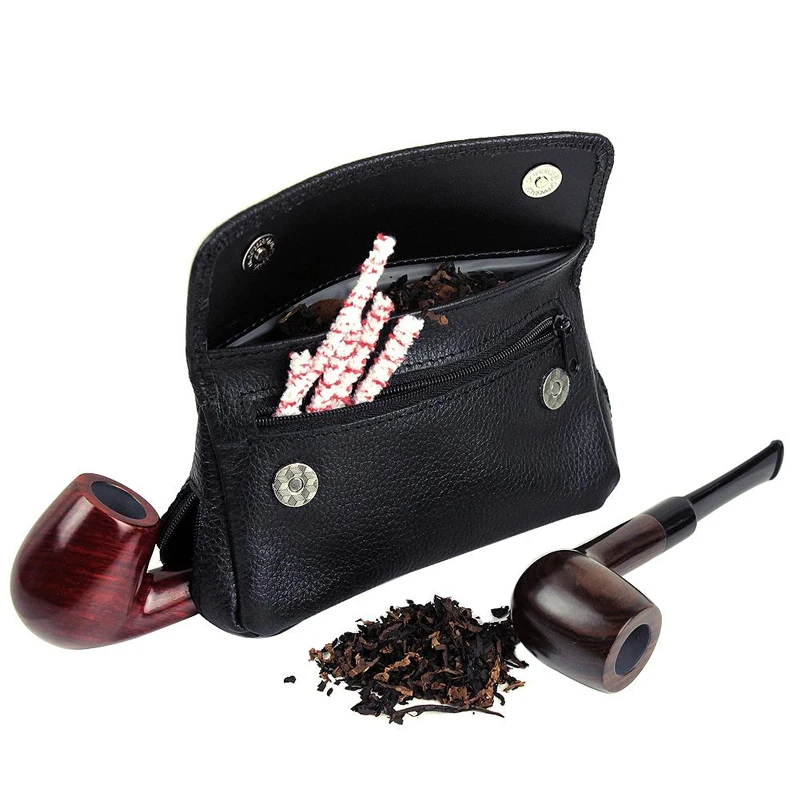 FIREDOG Genuine Leather Smoking Tobacco Pipe Pouch Case Bag For 2 Pipes Tamper Filter Tool Cleaner Preserve Freshness