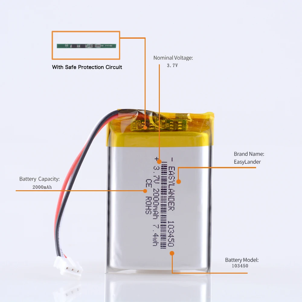 بطارية ليثيوم بوليمر ليثيوم قابلة لإعادة الشحن ، JST ، ion ، 3pin ، من من من نوع JST ، من من نوع V ، من من من نوع mAh