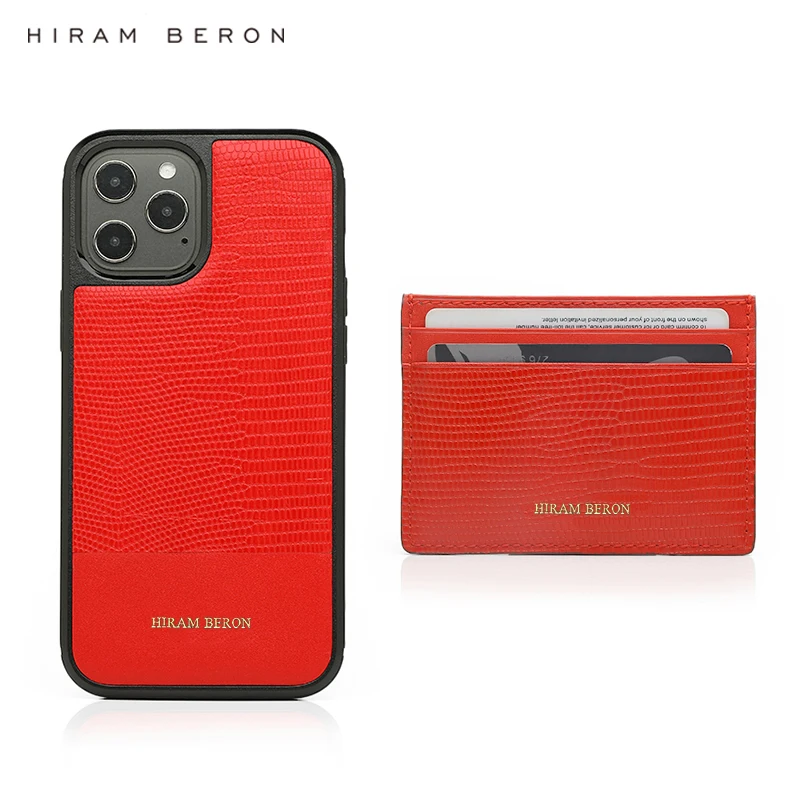 

Hiram Beron Monogram Letters Red Lizard Pattern Italian Real Cow Leather Case for Iphone 11 12 13 14PRO MAX Luxury Gift for Lady