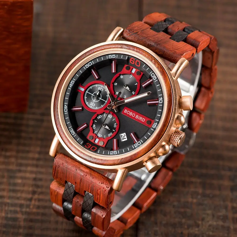 Relogio Masculino  BOBO BIRD Wood Watch Men Top Brand Luxury Stylish Chronograph Military Watches Great  Gift for Boyfriend OEM