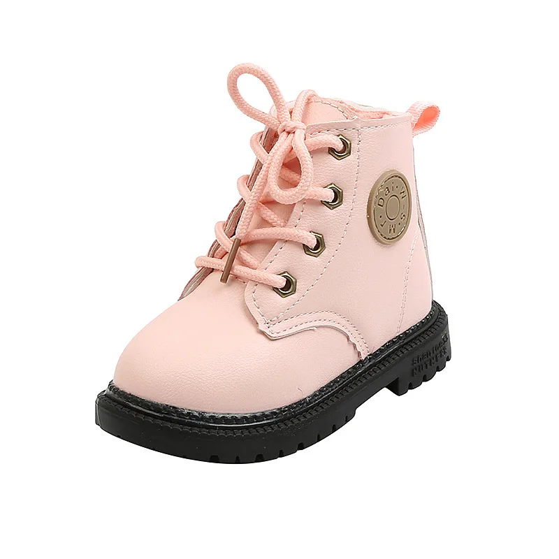 Girls\' Boots 2024 New Autumn Winter Leather Cotton Boots Boys Waterproof Non-slip Kids Boots Children Shoes E42