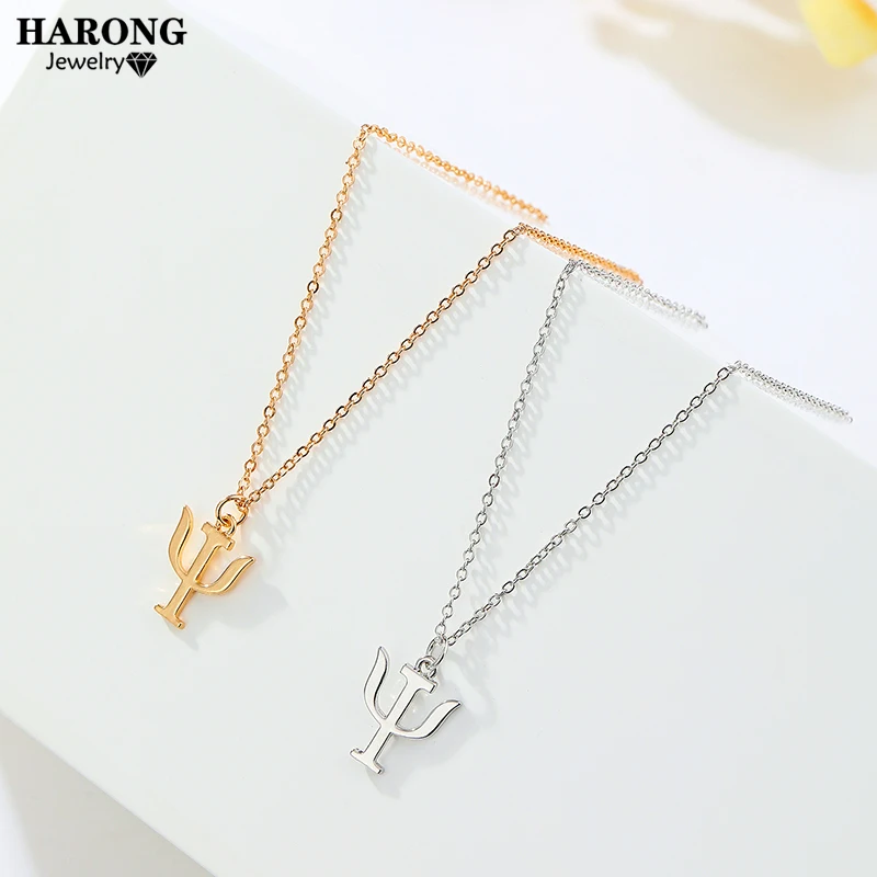 Harong PSI Symbol Letter Necklaces for Women Men Gold Color Psychology Healing Necklace Pendant Medical Jewelry Gift