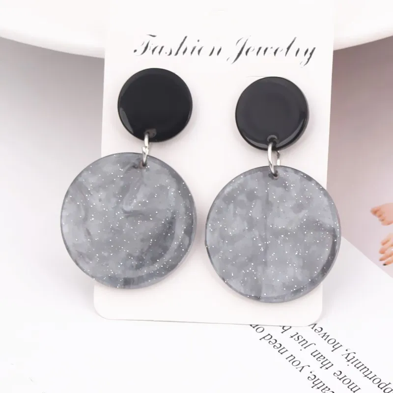 Acrylic Round Rhombus Drop Earrings For Women Brown Gray Color Big Circle Square Ear Acetate Resin Brincos Fashion Jewelry Gift