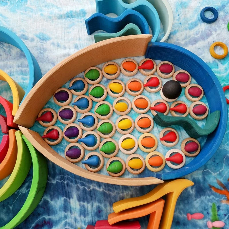 Kids Loose Parts Play Materials Rainbow Blocks Children Wooden Constructor Waldorf Toys Montessori At Home Toddler Activities