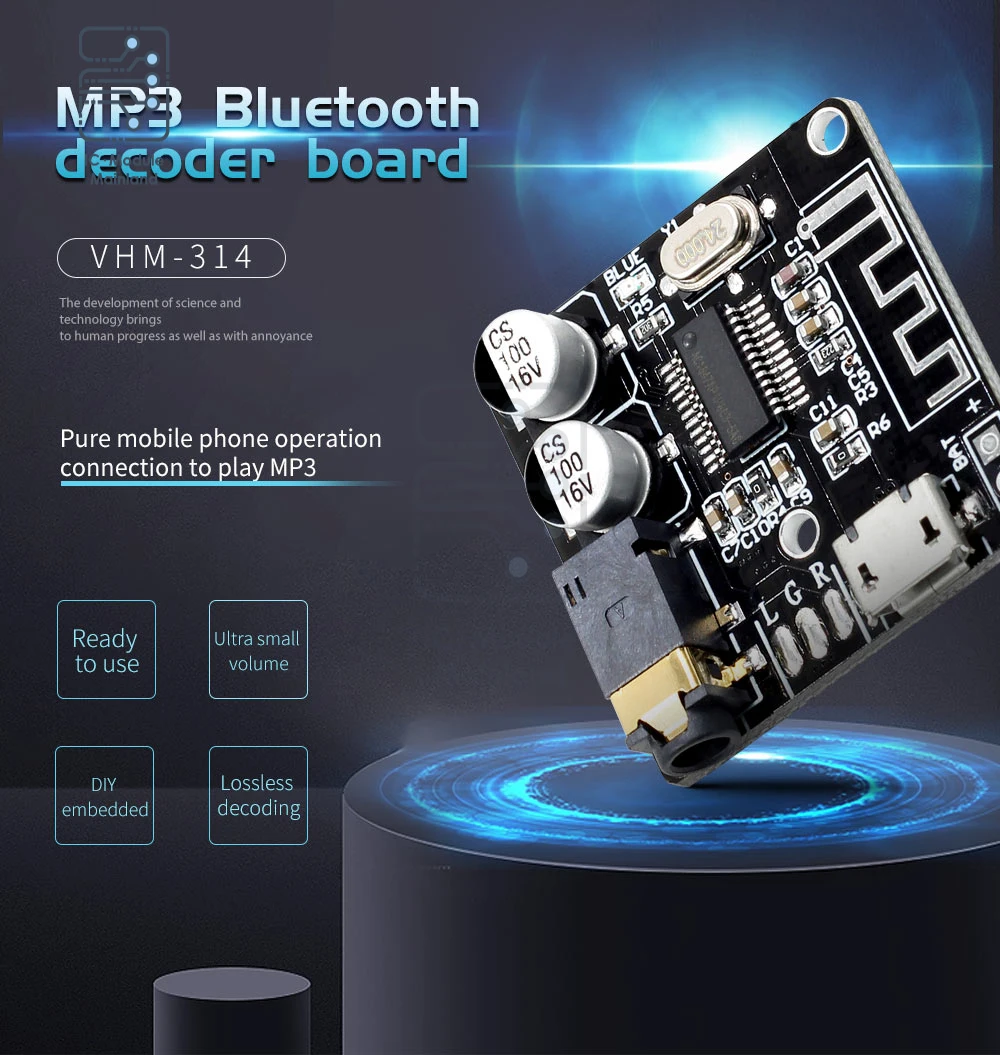 VHM-314 Bluetooth 5.0 Modul Penerima Audio MP3 Papan Dekoder Lossless 3.7-5V Papan Amplifier Decoding Musik Stereo Nirkabel
