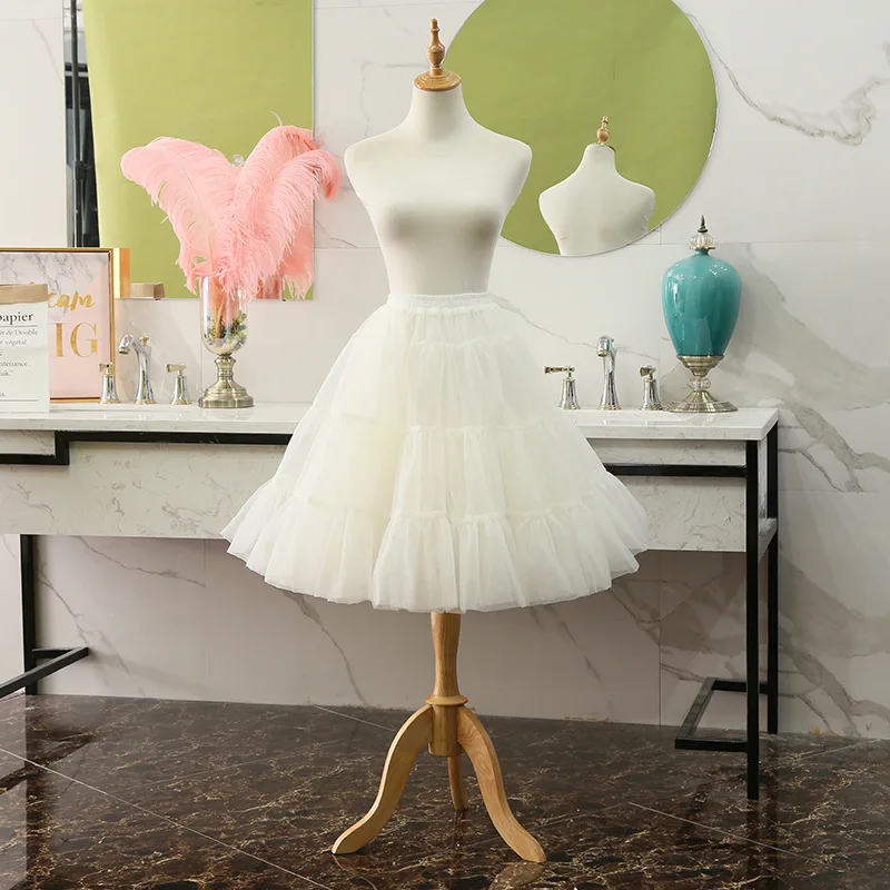 Dames Vintage Petticoats Knielengte Organza Lolita Tutu Rok Pluizige Prinses A Line Party Prom Onderrok Retro Crinoline