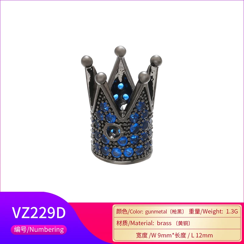 ZHUKOU 9x12mm Unique Crown Crystal Beads for Women\'s Necklace Bracelet Jewelry Accessories Model: VZ229