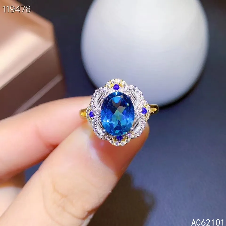 

KJJEAXCMY fine jewelry S925 sterling silver inlaid natural blue topaz girl classic ring support test Chinese style hot selling