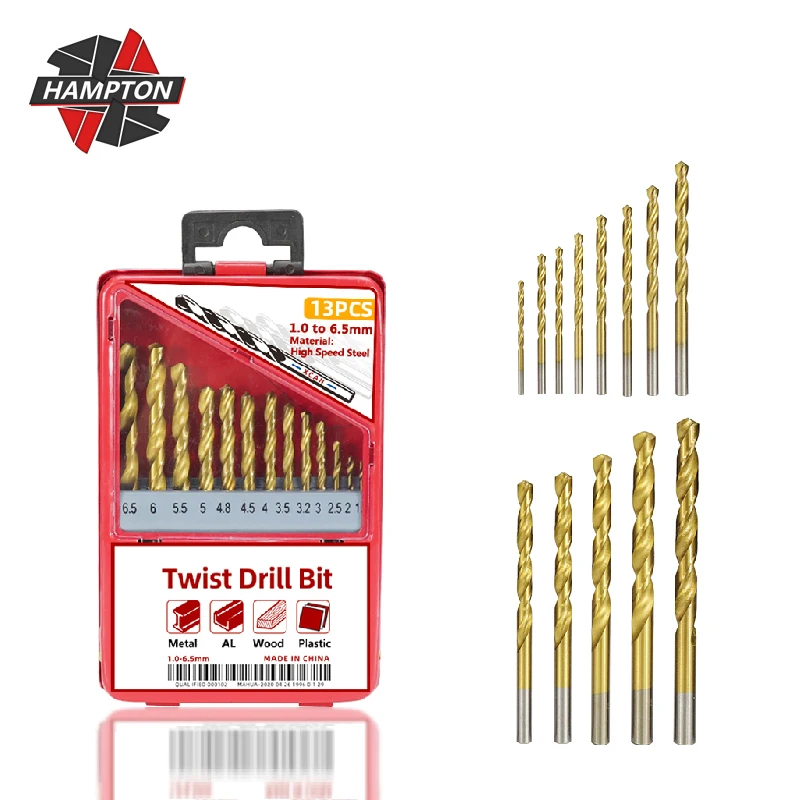 

13/19/25pcs Titanium Coated Twist Drill Bit 1.0-13.0mm Cobalt Drill Bit Set with Case for Wood Metal Drilling HSS Drill Bits