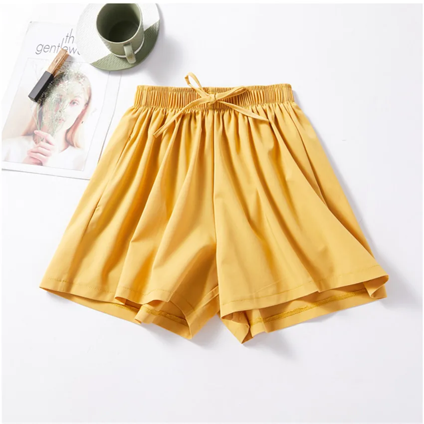 

Gowyimmes 20 Summer Big Size Girl Solid Tie Shorts Wide Leg Spring Women Chiffon Shorts Lady Elastic Waist Shorts Outwear PD773