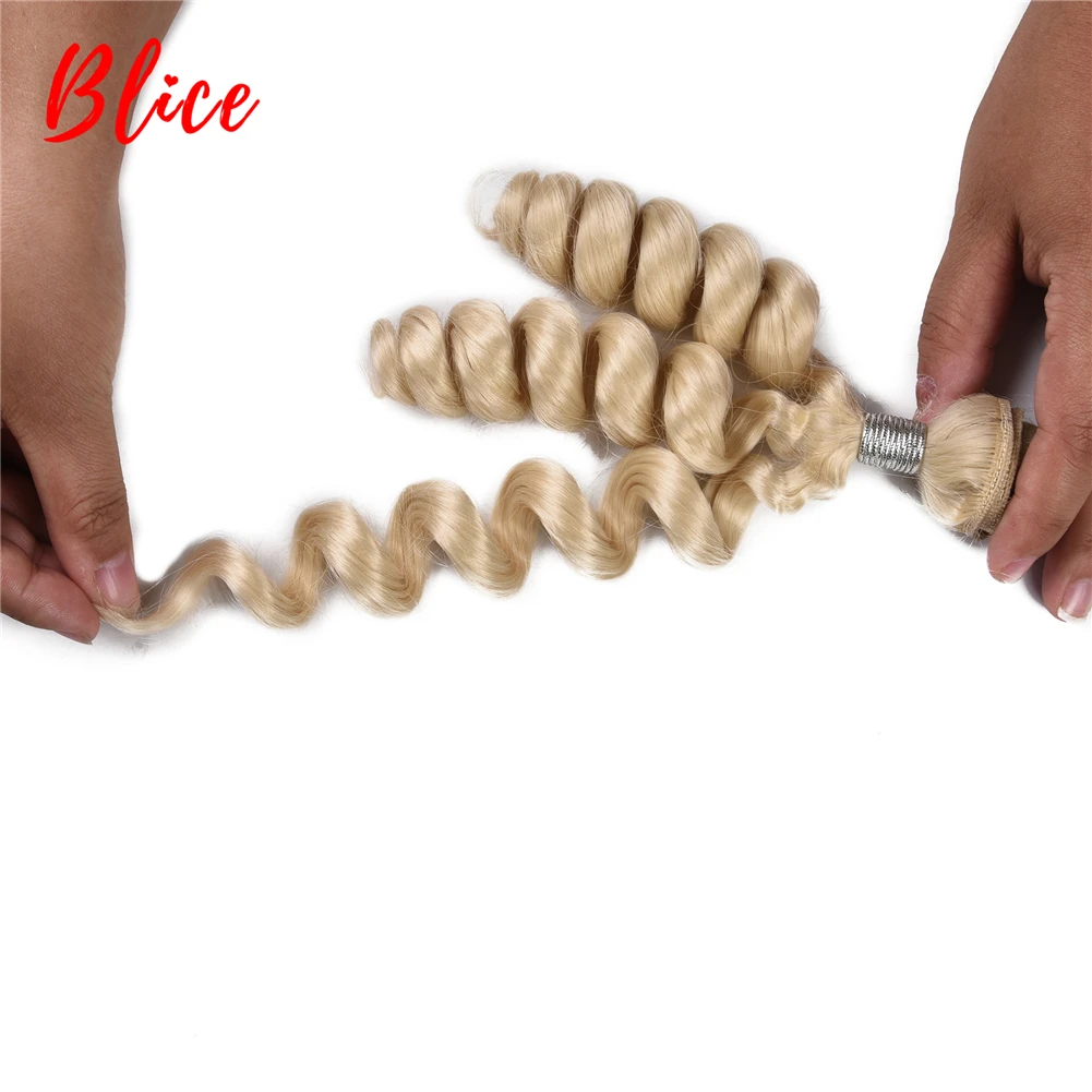 Blice 1pcs/Lot Synthetic Bouncy Curly Weaving With Double Weft Hair Extensions #613 Blonde Brown Hair Bundles For Women