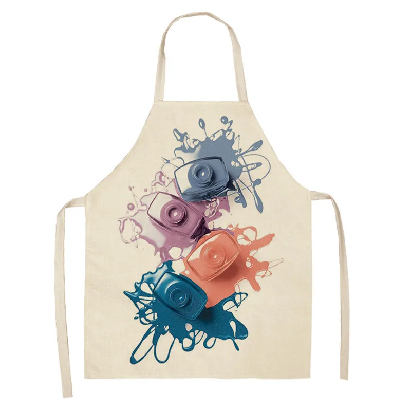 Kitchen Apron Color Nail Polish Bottle Printed Sleeveless Cotton Linen Aprons Men Women Home Cleaning Tools Tablier Fartuchy