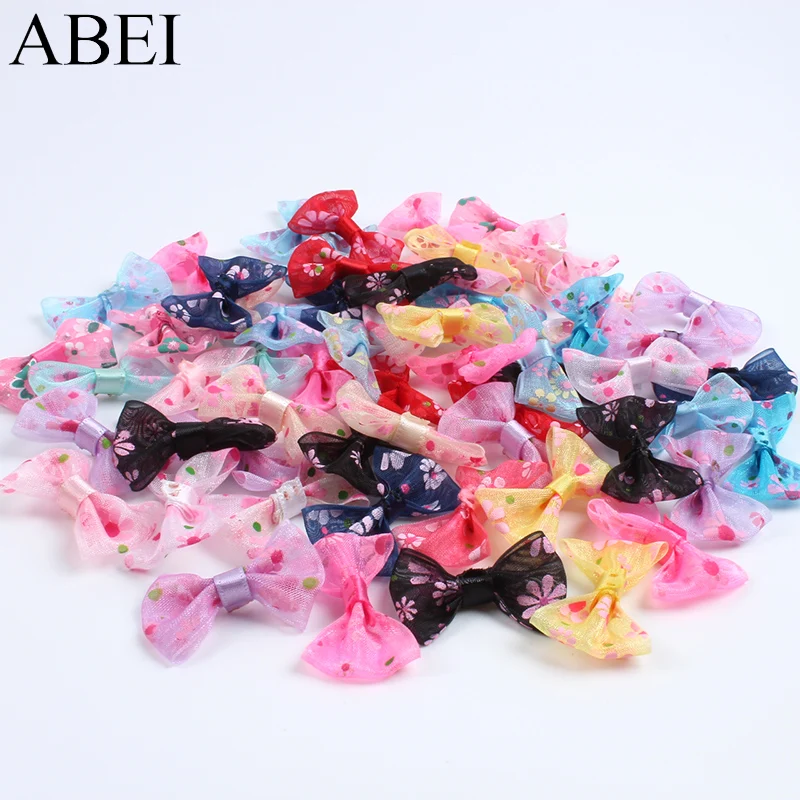 50pcs Mix Colors Organza Ribbon Bows DIY Flower Printing Ribbon Bow For Clothes Bags Hair Bows Ornaments Handmade Crafts