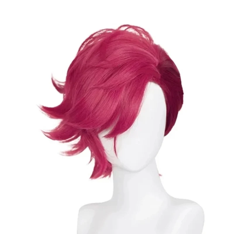 

Game LOL Arcane Vi Cosplay Wig VI 30cm Deep Rose Short Heat Resistant Synthetic Hair Woman And Man Role Play Wigs + Wig Cap