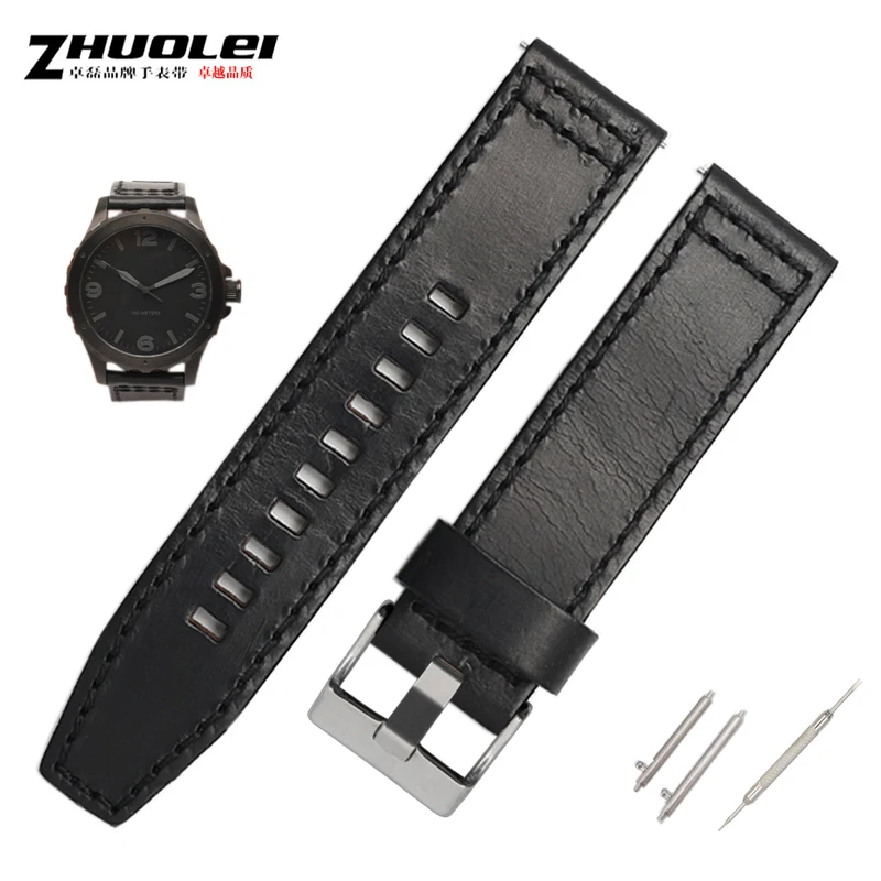 For Fossil JR1354|1487|1424 watchband high quality Retro quick release genuine leather diesel strap black dark brown 22mm 24mm